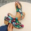 Fashion Women Sandals 2025 Summer New Wedge Open Toed Shoes for Women Fashion Buckle Printing Beach Flip Flops Female Zapatos De Mujer