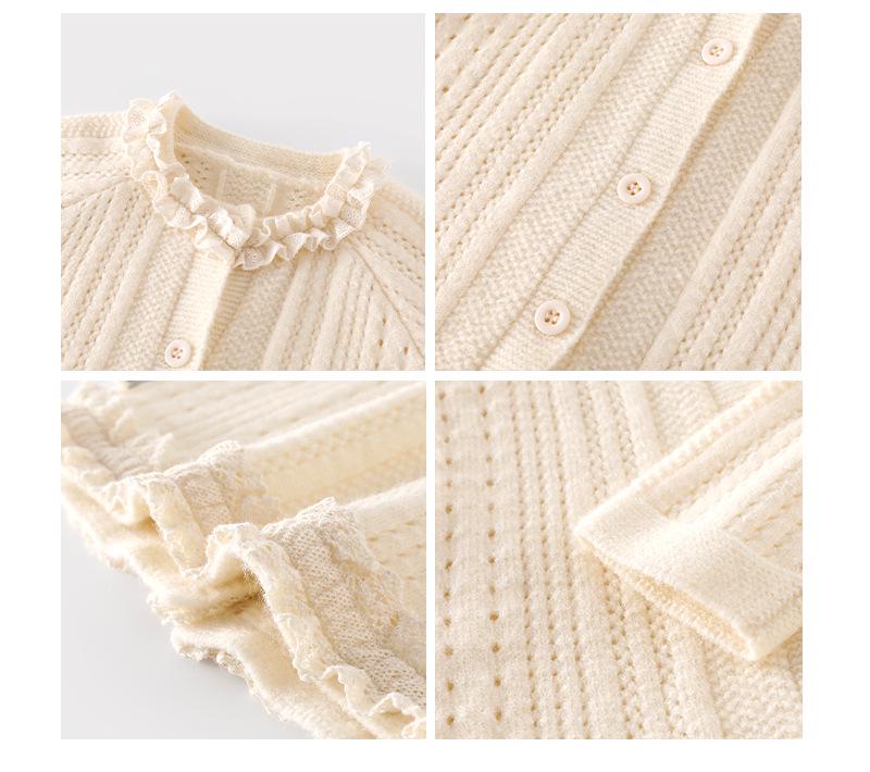 Girls' Autumn Knitted Cardigan with Lace Collar – Stylish Korean-Style Children's Fashion.