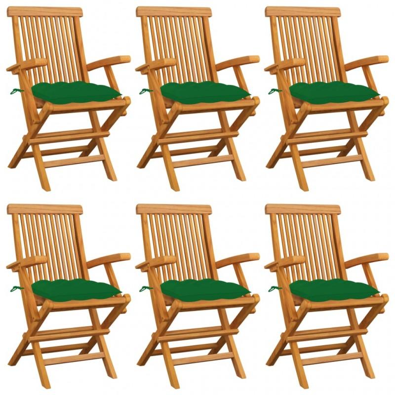 Day and Night - Day and Night Garden Chairs 6 Units Solid Teak Wood with Green Cushions