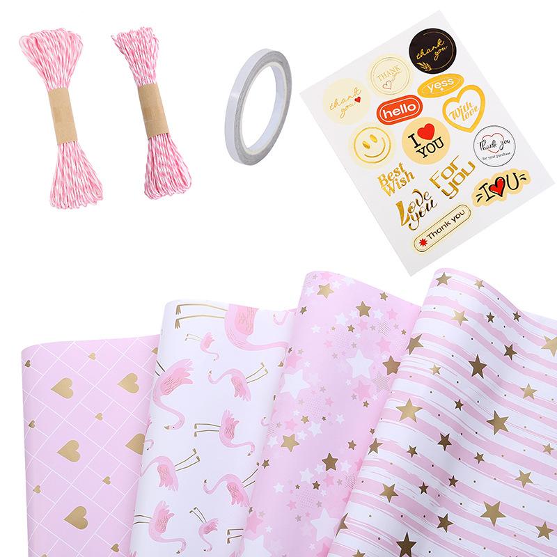 

4 Pack Gift Wrapping Paper Premium Glossy Art Paper Pink 50x70cm Gift Wrap Sheets for Birthdays, Weddings,Valentine s Day рожевий