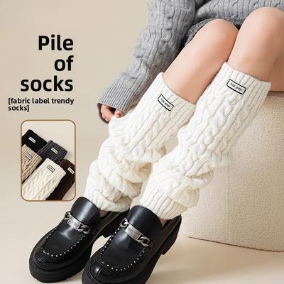 Socks, Women's Autumn and Winter Warm Knitted Fabric Label Calf Socks, Snow Boots, Leg Covers, Pile Socks