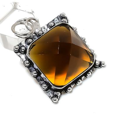 Natural Honey Topaz Gemstone Handmade 925 Sterling Silver Pendant 1.97" Z3Y89