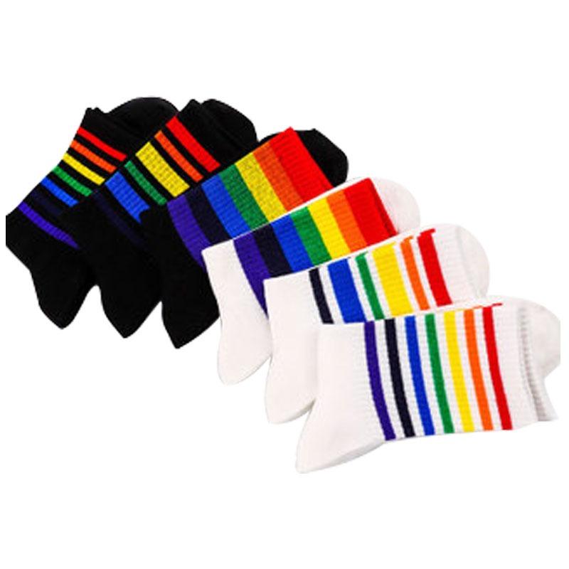 Ladies Spring Rainbow Thick Pinstripe Skateboard Mid Tube Socks