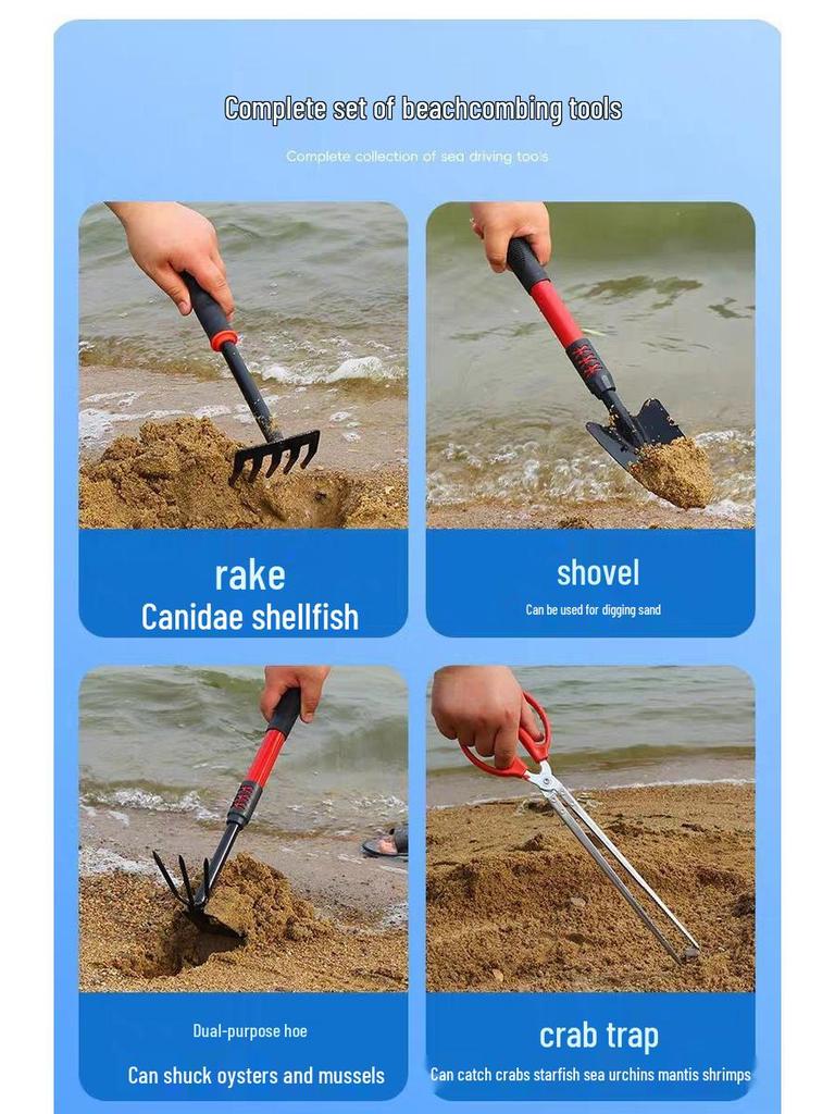 Tide-Chaser Kids' Beach Play Set: Includes Sand Shovel, Rake, Clam & Crab Tools.