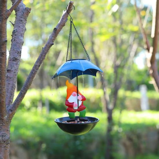 Solar Bird Feeder LED Light Outdoor Bird Feeder Frog or Dwarf Holding Umbrella Bird Feeder for Garden Backyard Decoration