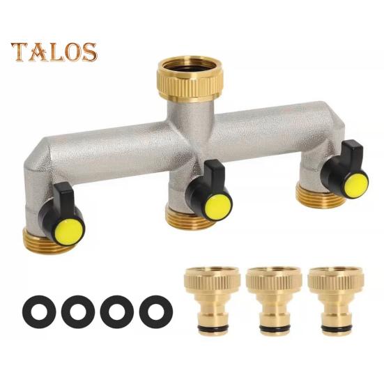 3 Way Garden Hose Splitter Nickel Plated Brass Faucet Manifold 3/4" Frost Resistant Outdoor Hose Spigot Adapter for Gardens Yards Farms