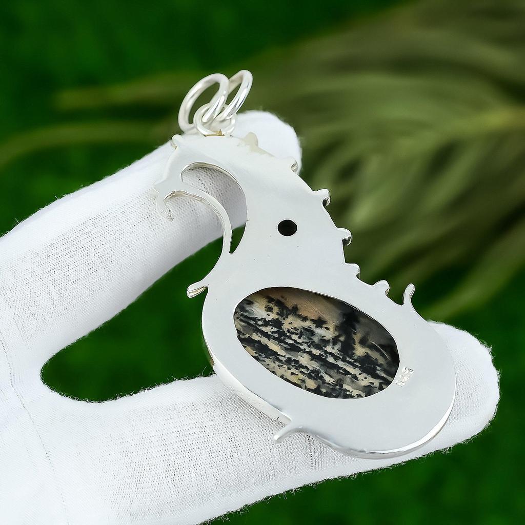 Sterling Silver Oval Honey Dendrite Opal Stone Spinel New Bezel Pendant Jewelry