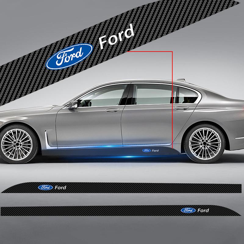 2pcs Car Door Side Skirt Sill Stripe Carbon 3D Sticker Decals For Ford Focus Mondeo Kuga Fiesta MK7 Escort Explorer Edge 2 4 MK2 MK4