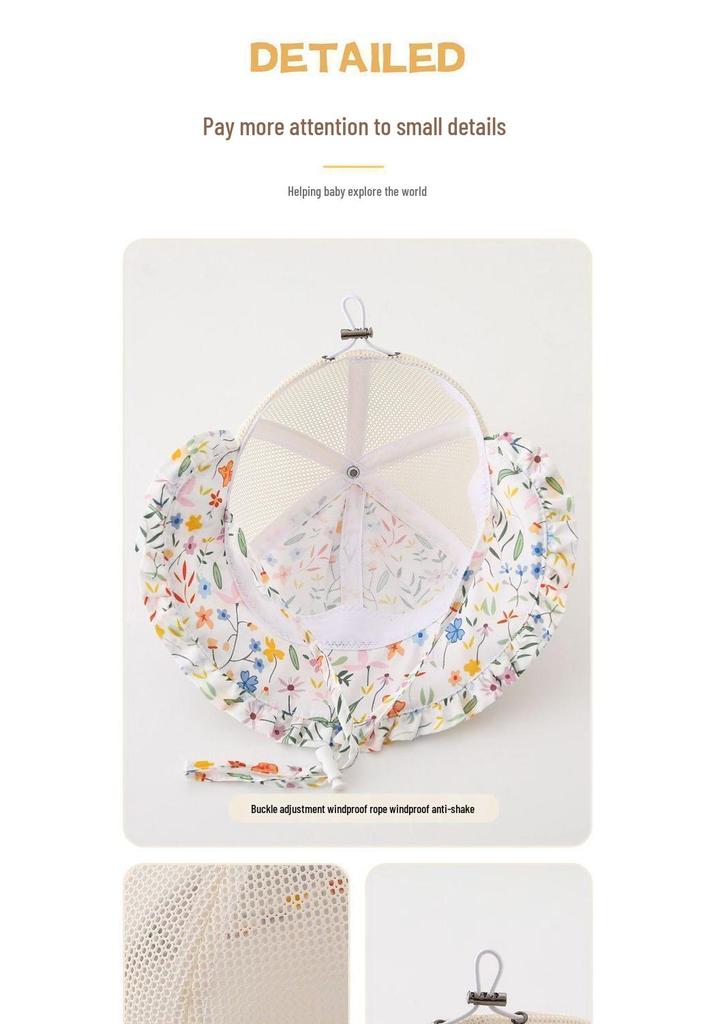 Baby Girl Floral Mesh Sun Hat - Breathable Summer Protection