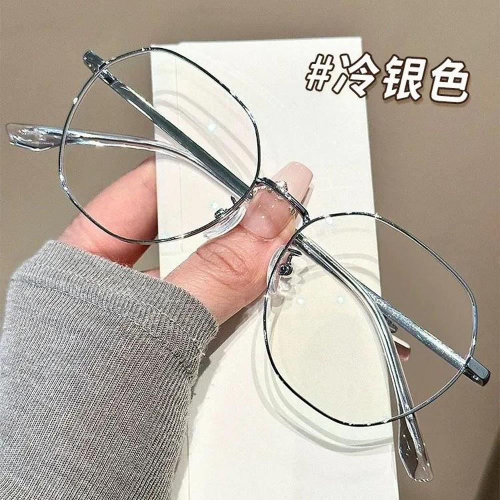 0 To -600 Polygonal Large Frame Myopia Glasses Metal Framed Business Flat Glasses  Myopia Computer Glasses