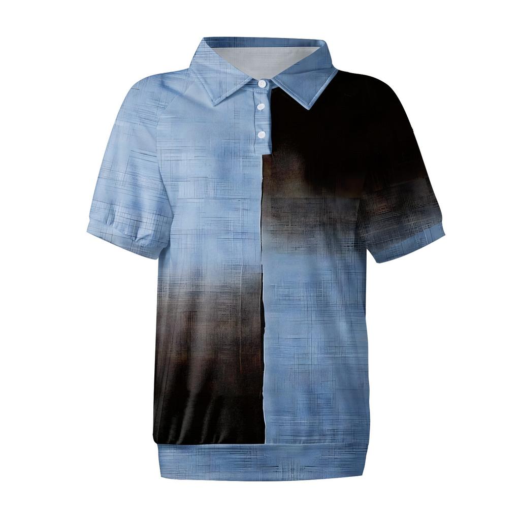 Damen-T-Shirt mit lässigem Blumendruck, V-Ausschnitt, kurzen Ärmeln und dekorativen Knöpfen