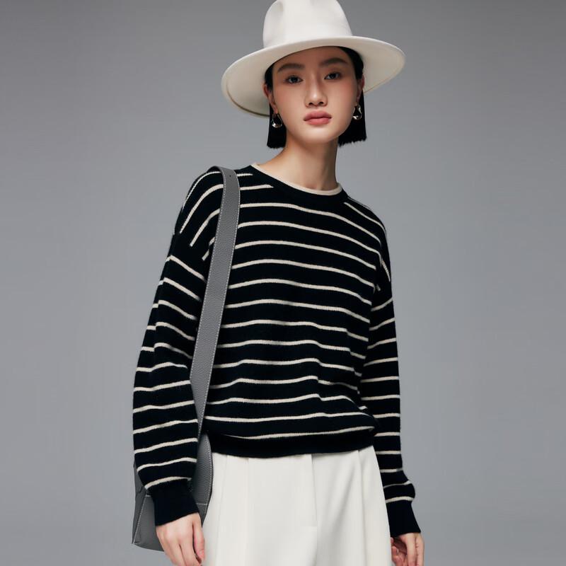 

PALUOPO Кашемировый свитер с круглым вырезом, жаккардовый в полоску XL (170/110)