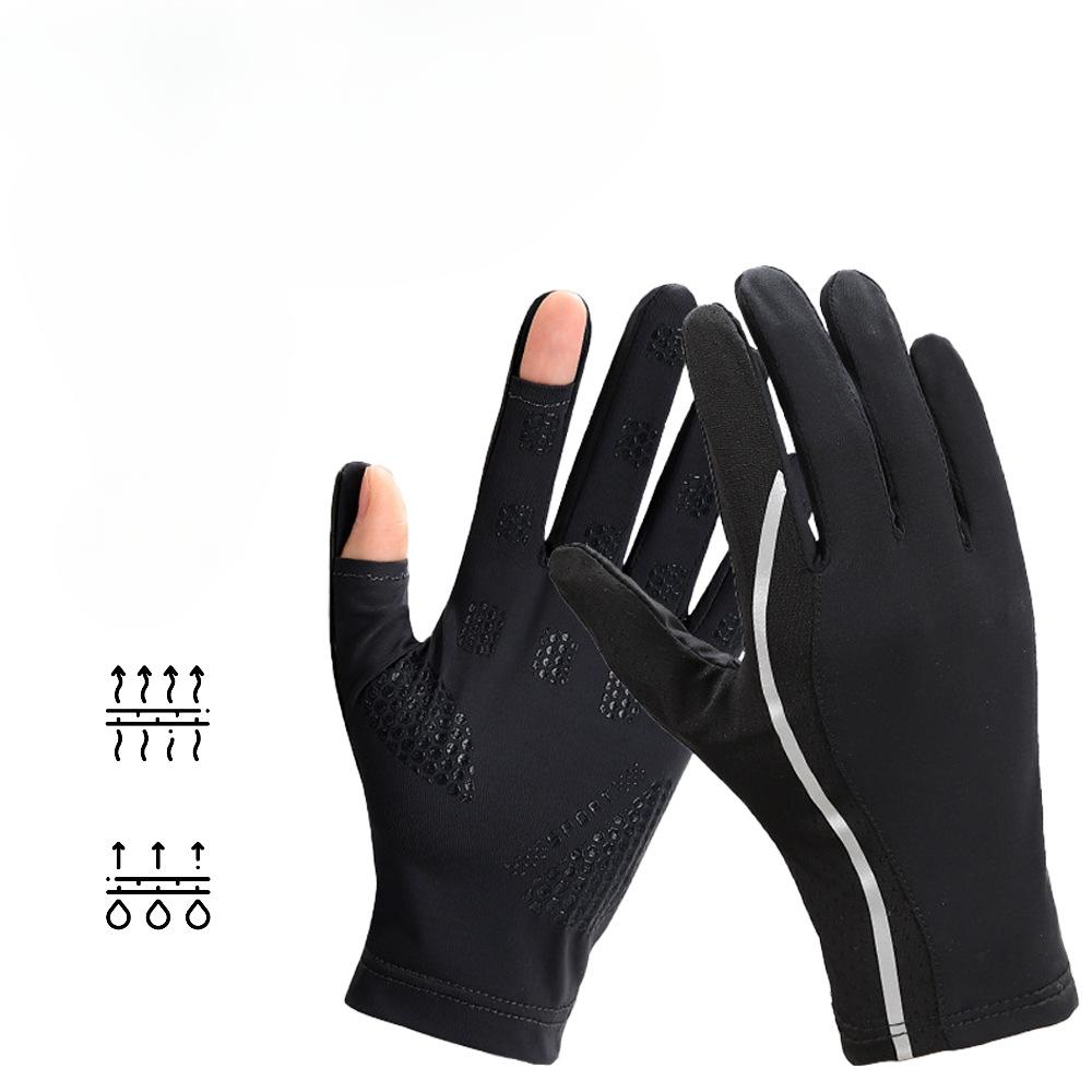 Summer Ice Silk Sunscreen Gloves for Men's Ultraviolet Proof Thin Breathable Sweat Absorbing Splicing Outdoor Bicycle Touch Screen Gloves