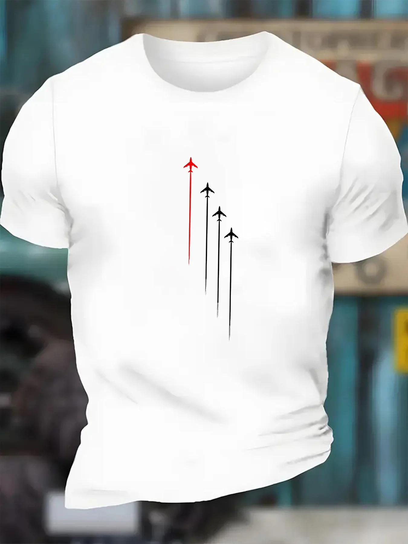 

Mens summer fashion casual loose plus geometric airplane pattern printed round neck short sleeved Tshirt top 3XL