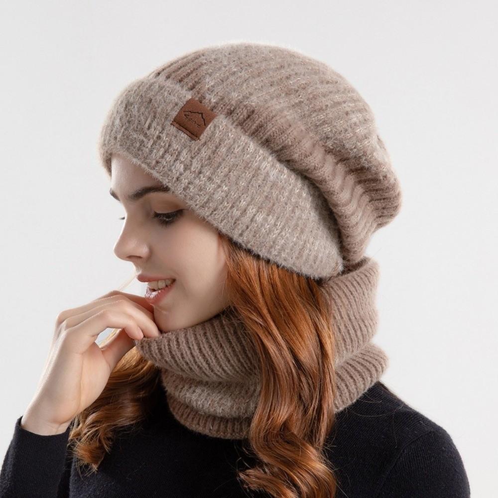 soft Thermal Knit Cap Stylish Design Warm Wool Hat Winter Beanie Hat Scarf Set Cold Weather