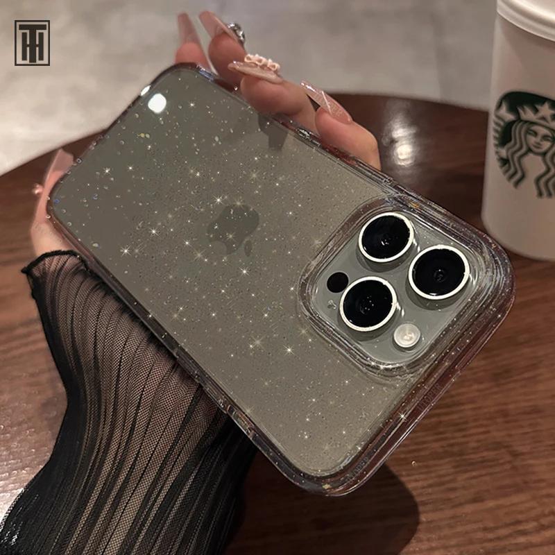 Fashion Pink Glitter Clear Silicone Phone Case For iPhone 15 14 13 12 11 Pro Max Plus X XS Max XR Soft Antiskid Protect Cover