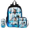 Mochila Estrella de Fútbol niño Mochila Deportiva Escolar Set de 3 Piezas Mochilas Bolsos de Hombro Bolsas para Lápices M-Messi Mochila Escolar Regalo para Niños