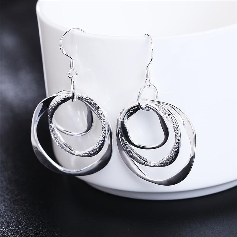 925 Sterling Silver Three Circle Drop Earring For Women Lady Wedding Engagement Party Fashion Jewelry