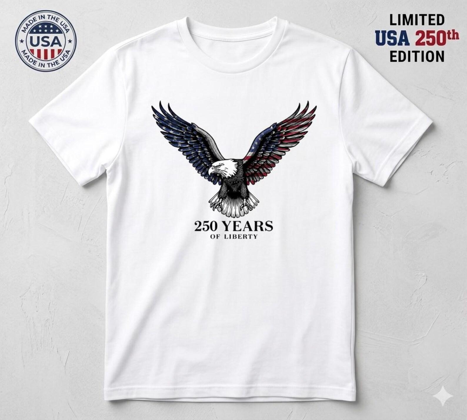 250 Years Liberty Eagle T-Shirt, Patriotic USA Anniversary Graphic Tee S