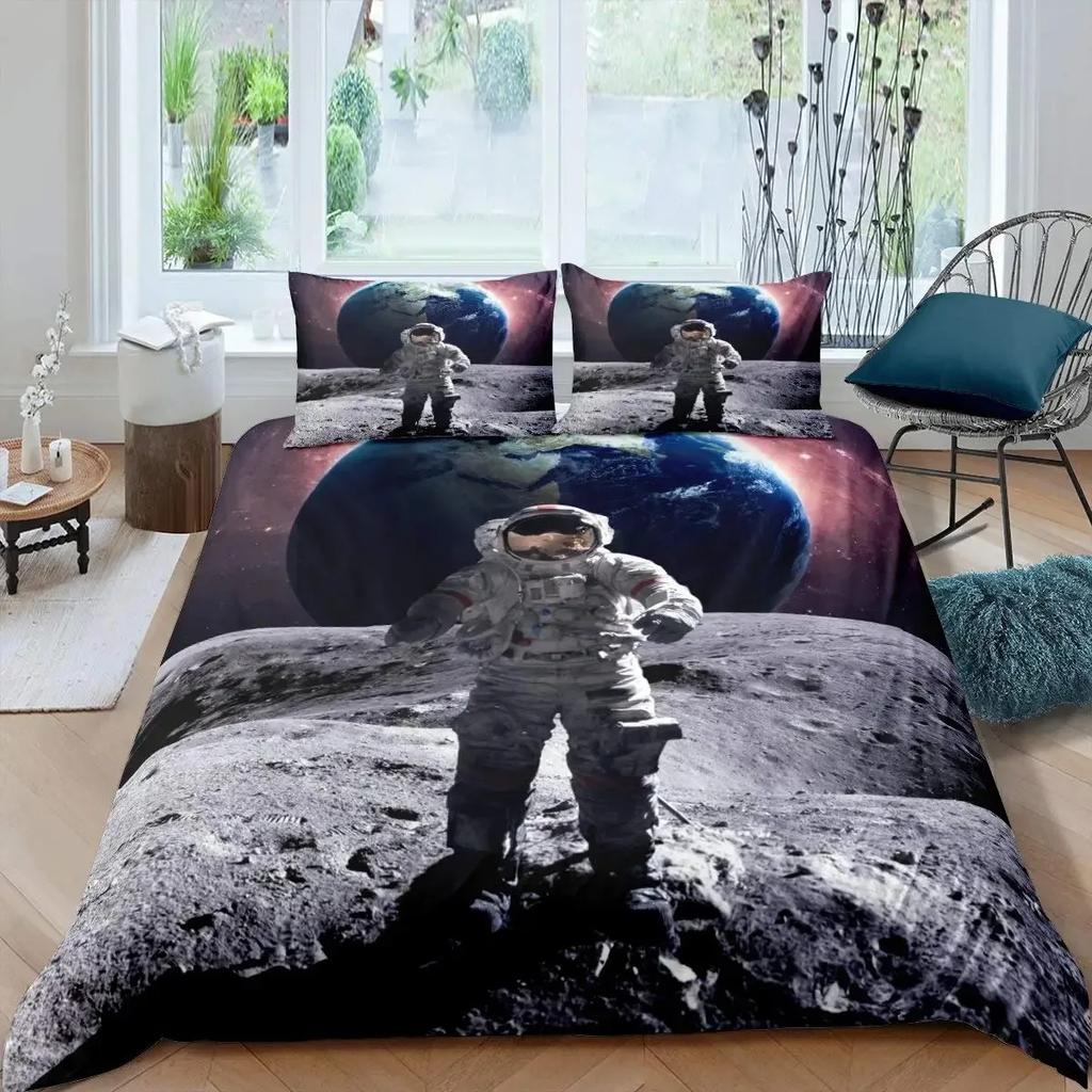 Astronaut Duvet Cover Set Galaxy Outer Space Bedding Set 3D Boys Cosmonaut Spaceman Comforter Cover Universe Planet Quilt Cover