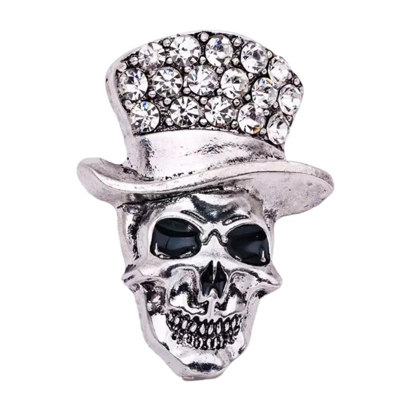 Изысканная брошь Винтажный блестящий значок Готический череп Аксессуар для одежды Отличительные значки Подходит для повседневного использования серебряный