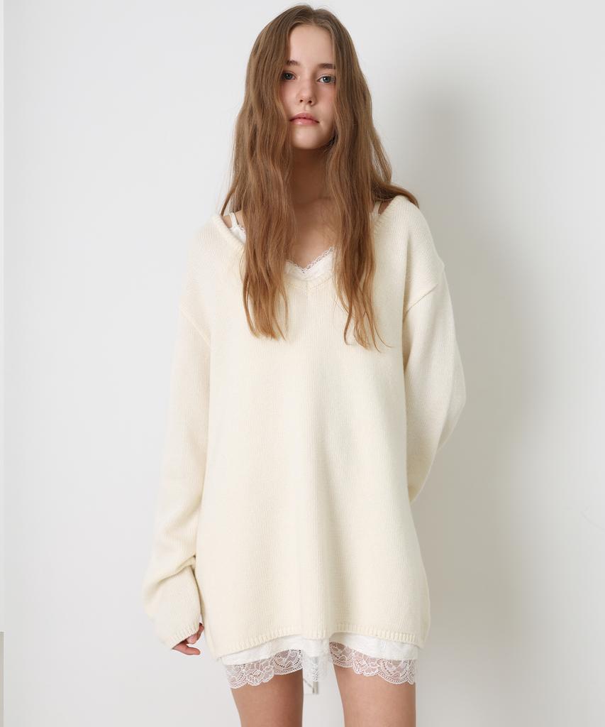 Daenkeudieo Deep Line Wool Knit - Ivory
