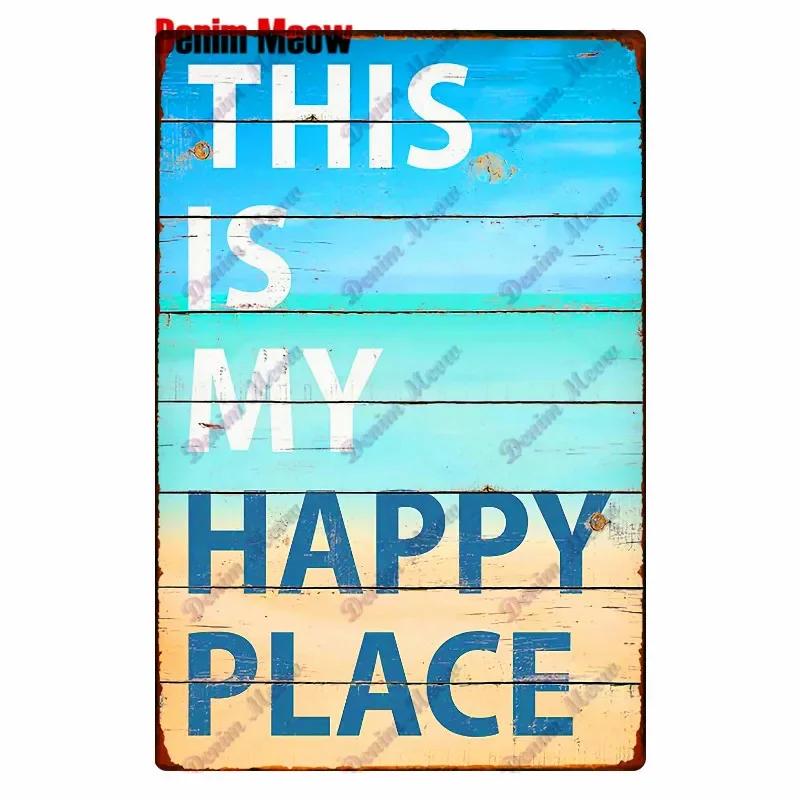 Beach Metal Tin Sign, Vintage Summer Beach Plates, Relax Wall Sign, Pool Tiki Bar Pub Seaside Ocean, Happy Place, Decor WY161