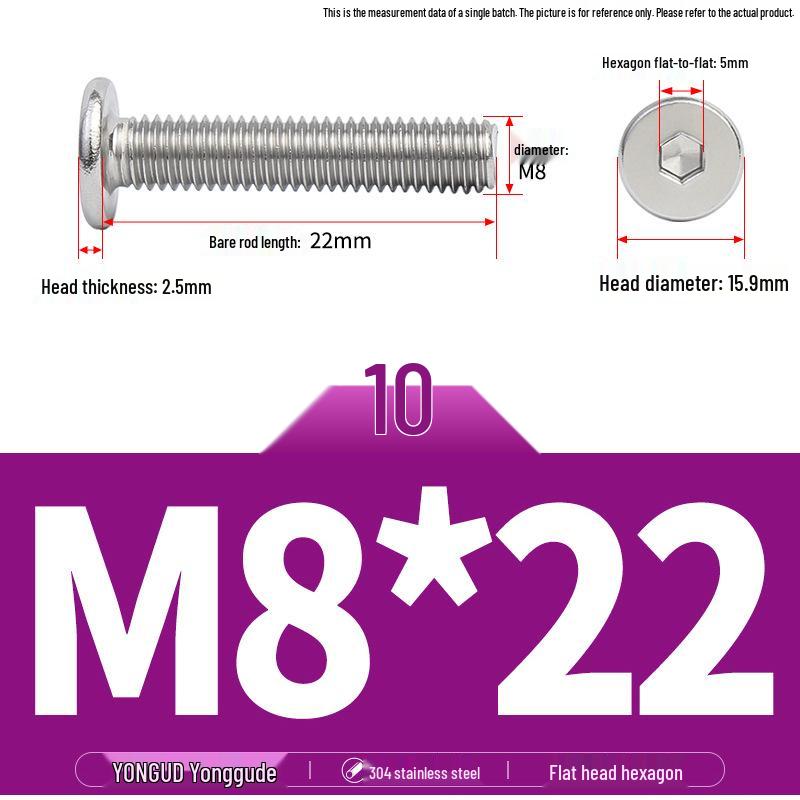 304 Stainless Steel Ultra-Thin Flat Head Hex Socket Bolt, M2-M12