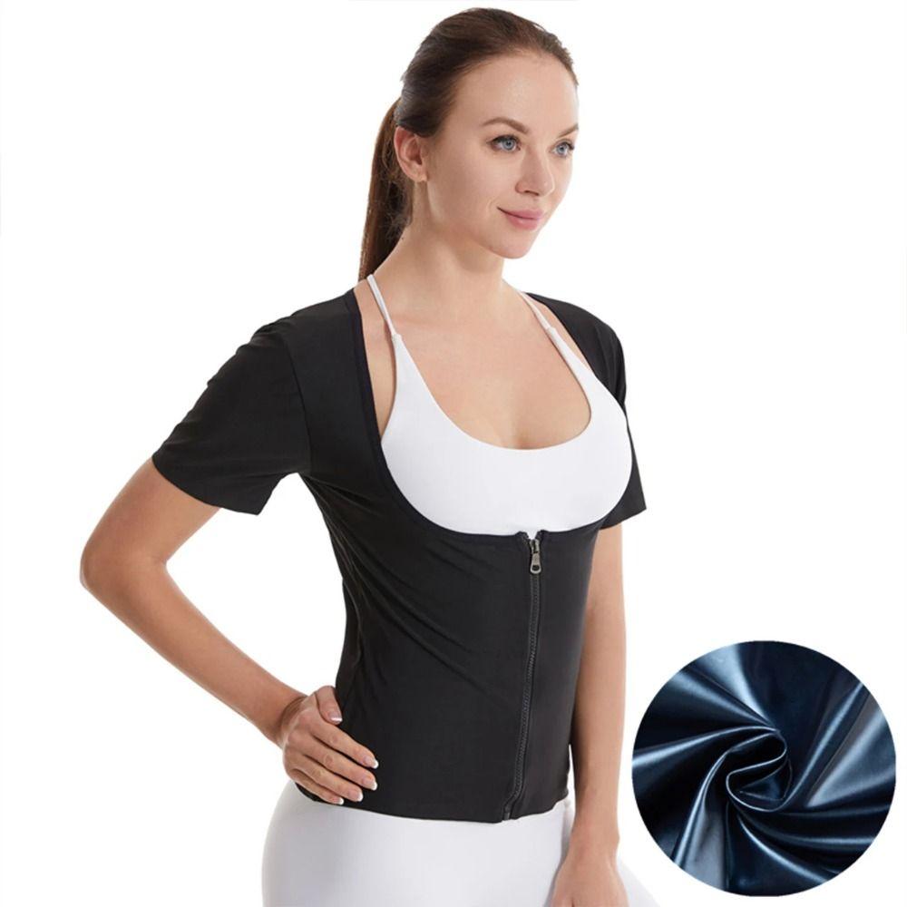 Short Sleeve Fat Burning Fitness clothes Zipper Design Sauna Sweating Shirts  Workout