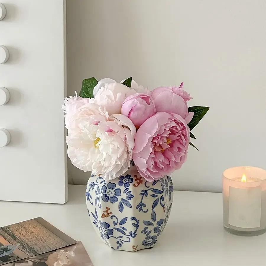 Vintage Ceramic Vase Blue and White Procelain Flower Pot Hand-Painted Vase for Flowers Home Decor Balcony Living Room Decoration