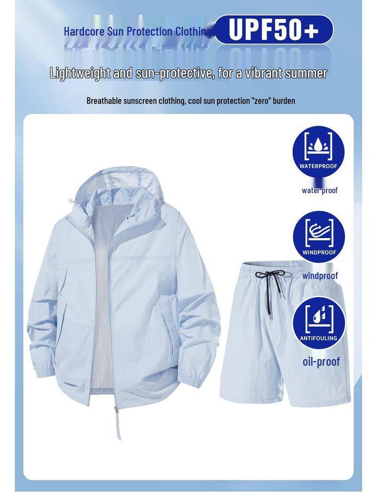 Traje deportivo casual de verano para hombre: Conjunto de seda helada transpirable con protección solar.