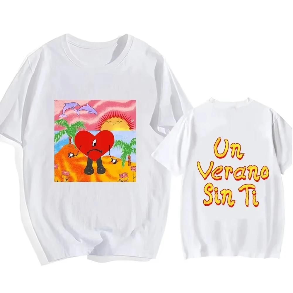 

Bad Bunny UN VERANO SIN TI Music Album Print T-shirt Classic Harajuku Loose Streetwear Women Hip Hop Style Short-sleev Tshirt L