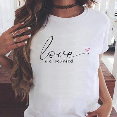 (Asian Size) Graphic Tee T Clothing Casual Love Style Letter Cute Fashion Print Female Casual  Women's Top Lady Short Sleeve T-shirt