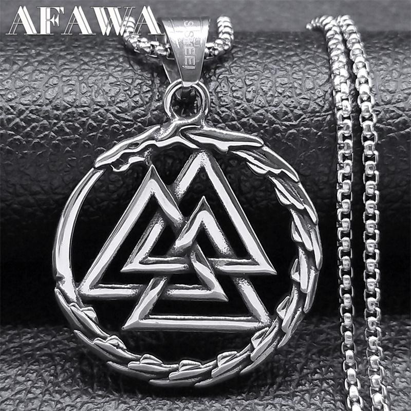 Viking Valknut Dragon Pendant Necklace for Women Men Stainless Steel Nordic Mythology Gothic Male Chain Biker Jewelry NZZ506S02