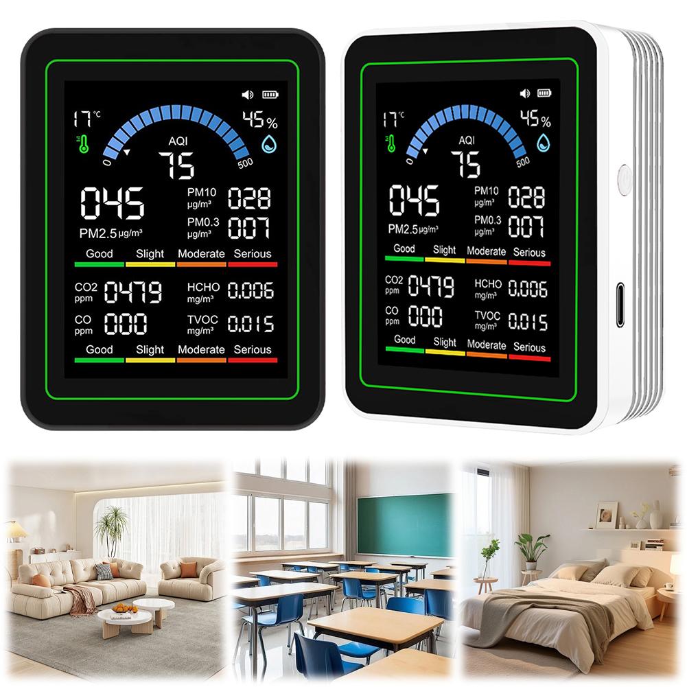 10-in-1 Luftqualitätsmonitor Echtzeit-Luftqualitätsmessgerät mit Display Temperatur-Feuchtigkeitsdetektor für Zuhause Autos Pflanzen