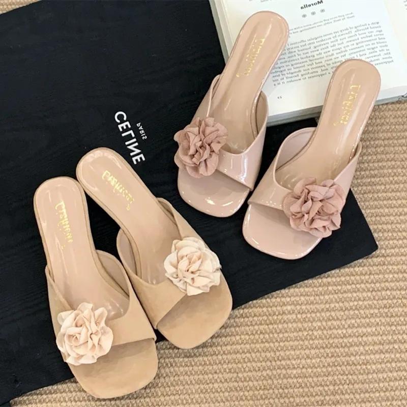 Summer Flower Design Flat Slippers Sandals Women Summer Sexy Open Toe Slide Sandal Elegant Open Heel Dress Pumps Sandalias Mujer