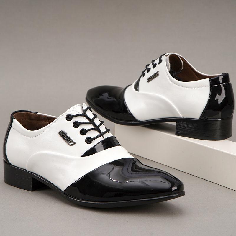 Black and White Business Formal Wear Men's Shoes New Men's Performance Shoes Pointed Leather Shoes Fashion Men's Wedding Shoes