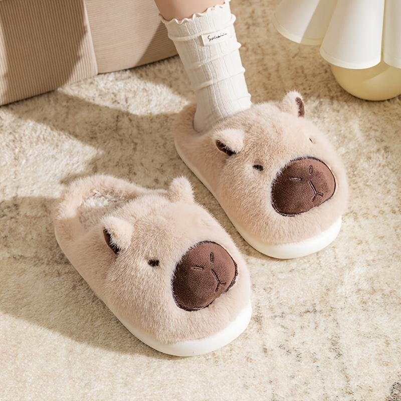 [1 Pair Capybara Slippers] 1 Pair Winter Cartoon Capybara Slippers for Women, Casual Style, Fabric Upper, Rubber Sole, Washable Indoor House Shoes