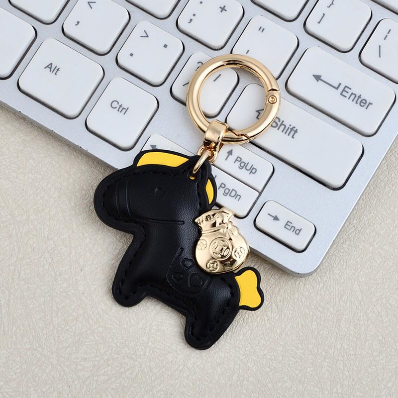 Instant Wealth Leather Keychain: Cartoon Pony Bag Charm & Couple Car Pendant - New Year Gift