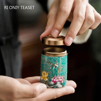 Chinesische Emaillefarbe Blume und Vogel Teedose Keramik Teegefäß Versiegelter Behälter Reise Teedose Kaffee Süßigkeiten Aufbewahrungsbehälter Teegeschirr