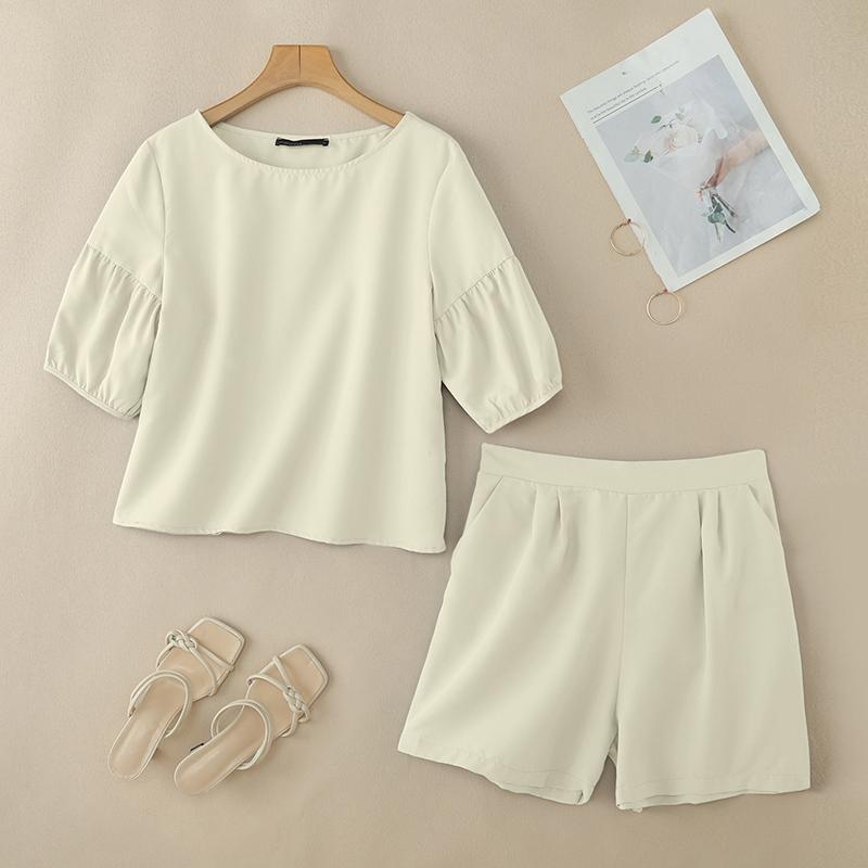 

ZANZEA Women Half Sleeve Blouse and Shorts Summer Two Piece Suit Sets 5XL абрикосовый