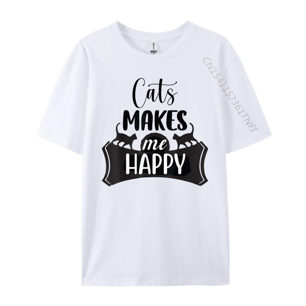 Cats Makes Me Happy Pink Graphic Tees Unisexs T Shirt Unisexs Tshirts Adult Unisexs T Shirt Plus Size Figures