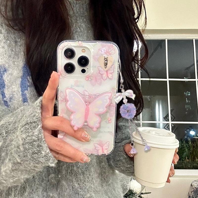 Fashionable Flower Cellphone Charm Butterfly Phone Chain Keyring Accessory Personalized Decoration for Women and Girls