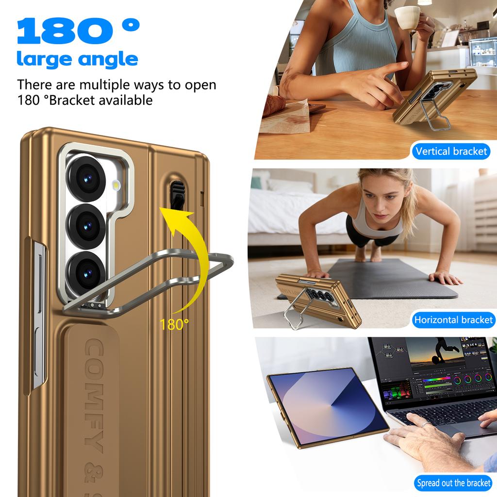 For Samsung Z Fold 4 5 6 7 Case PC Aluminum Alloy Lens Frame Bracket Silicone Strap Tempered Glass Screen Pen Slot with Stylus