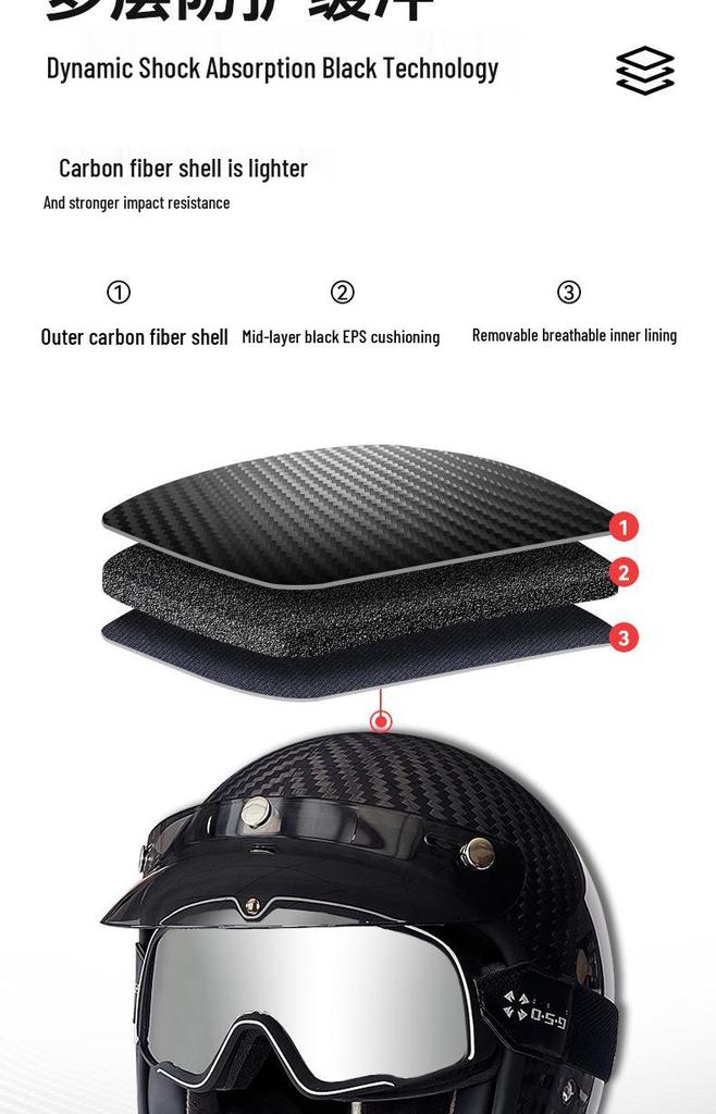 3C Certified Retro Harley Carbon Fiber Motorcycle Helmet, Unisex All-Season Winter Half Helmet