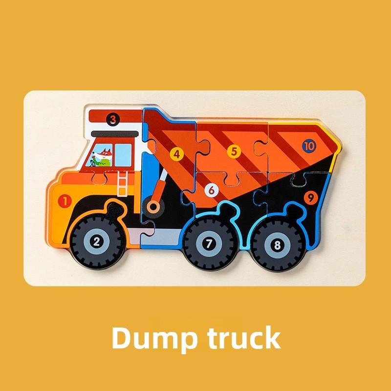 Construction Wooden Vehicle Puzzle Kids Educational Toy Gift For Early Learning