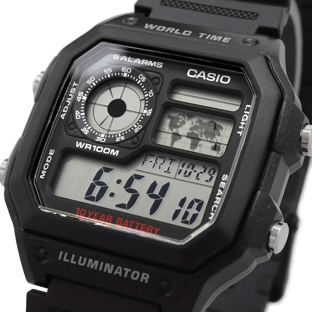 Casio World Time AE-1200WH-1AV Digital Watch Black Men's Casual Style