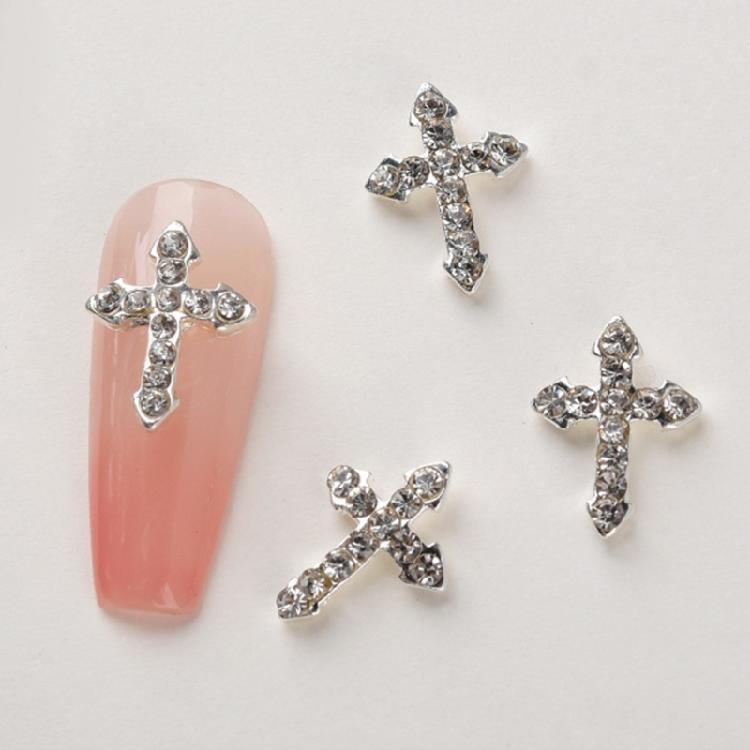 10Pcs Retro Cross Nail Charm Alloy Rhinestones Cross Charms Punk Gothic Nail Art