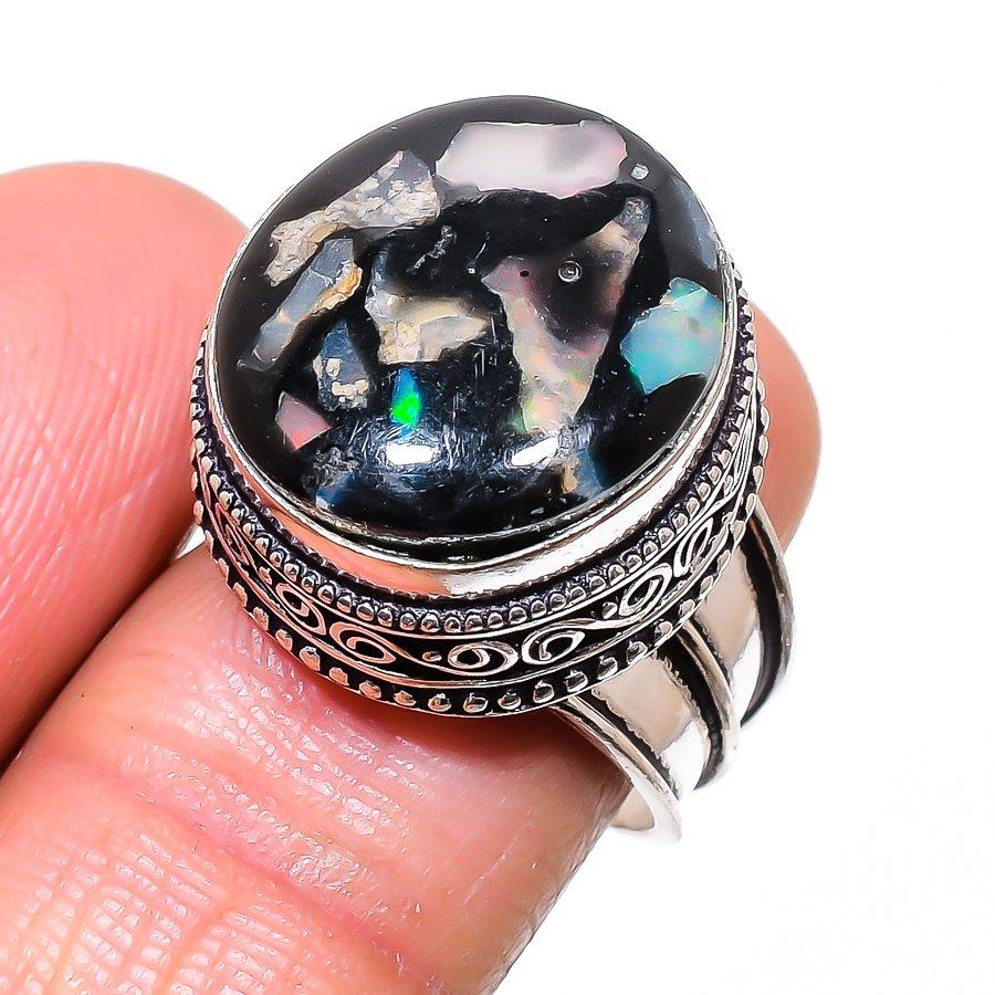 

Natural Black Ethiopian Opal Gemstone 925 Sterling Silver Jewelry Ring Size 8 I2c12