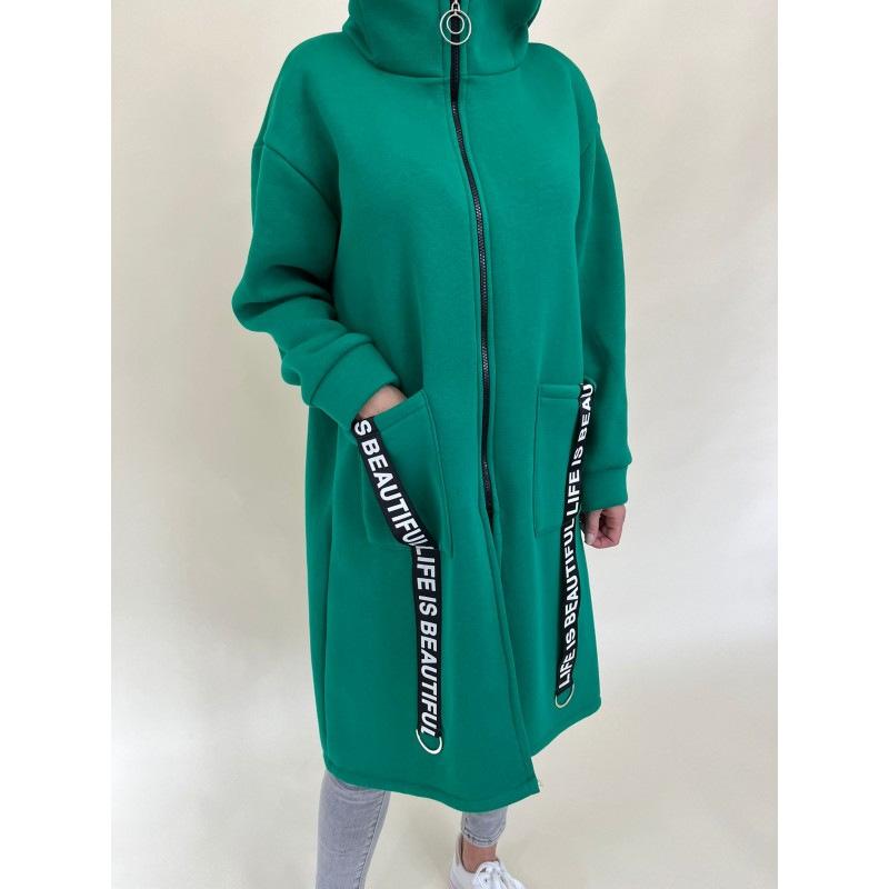 

Спортивная флисовая толстовка с капюшоном, повседневная, с длинными рукавами, на молнии, женская, большого размера, однотонное пальто S